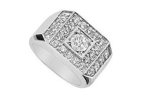 Mens Diamond Ring : 14K White Gold - 1.00 CT Diamonds - Ring Size 9.0mens 