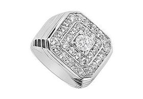 Mens Diamond Ring : 14K White Gold - 1.30 CT Diamonds - Ring Size 9.0