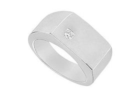 Mens Diamond Ring : 14K White Gold - 0.15 CT Diamonds - Ring Size 9.5
