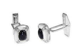 Onyx, Pearl and CZ Sterling Silver Cufflinks
