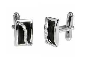 Mens Onyx and CZ Sterling Silver Cufflinks