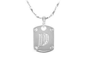 Dog Tag D CZ Sterling Silver Pendant