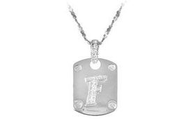 Dog Tag F CZ Sterling Silver Pendant