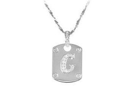 Dog Tag G CZ Sterling Silver Pendant