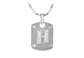 Dog Tag H CZ Sterling Silver Pendant