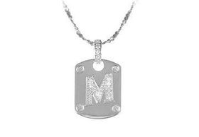 Dog Tag M CZ Sterling Silver Pendant