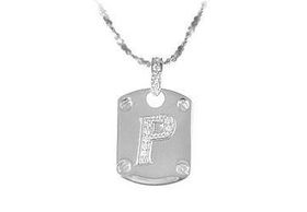 Dog Tag P CZ Sterling Silver Pendant