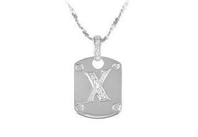 Dog Tag X CZ Sterling Silver Pendant