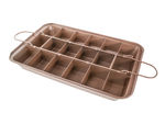Perfect Copper Brownie Pan With Dividers - Copper Steel Nonstick Baking Pan With Built In Slicer - 18 Precut Brownie Slicing Solution Pan - 12 x 8 Inch