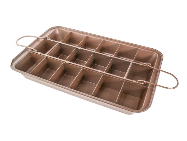 Perfect Copper Brownie Pan With Dividers - Copper Steel Nonstick Baking Pan With Built In Slicer - 18 Precut Brownie Slicing Solution Pan - 12 x 8 Inchperfect 