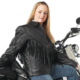 Diamond Plate&trade; Ladies&apos; Solid Genuine Leather Motorcycle Jacket (Large)