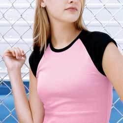 American Apparel baby ribbed with contrasting cap sleeve Color: PINK / BURGANDY MDamerican 