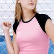 American Apparel baby ribbed with contrasting cap sleeve Color: PINK / BURGANDY LG