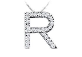 Classic R Initial Diamond Pendant : 14K White Gold - 0.45 CT Diamonds
