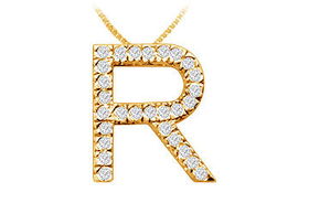 Classic R Initial Diamond Pendant : 14K Yellow Gold - 0.45 CT Diamondsclassic 