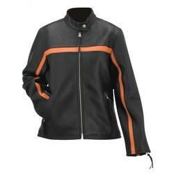 Evel Knievel&reg; Ladies Genuine Leather Black/Orange Racing Jacket