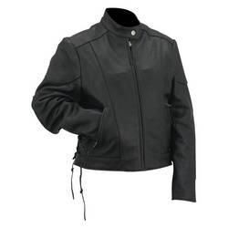 Evel Knievel&reg; Ladies Black Genuine Leather Perforated Multi-Season Jacketevel 