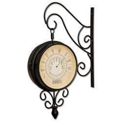Kassel&trade; Double Sided Train Station Style Clock/Thermometer
