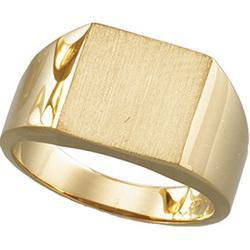 14K Yellow Gold Men's Signet Ring With Brush Finished Topyellow 