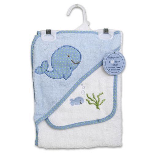 Hooded Towel And Wash Cloth Blue Whale Print Case Pack 48