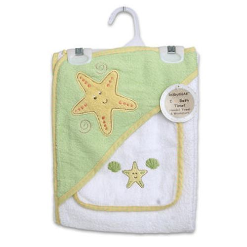 Hooded Towel And Wash Cloth Green Start Print Case Pack 48