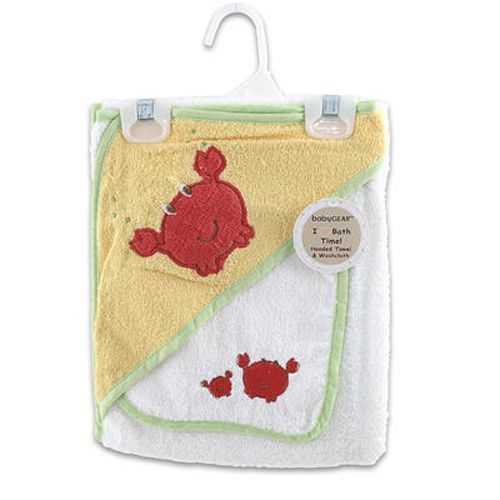 Hooded Towel And Wash Cloth Yellow Crab Print Case Pack 48