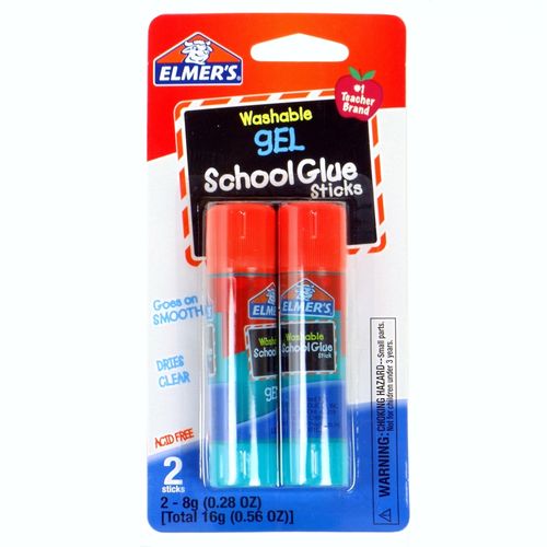 Elmer's Washable Gel School Glue Sticks, 0.28 oz Each, 2 Sticks per Pack (E518)