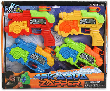 4 Piece Water Gun Set Neon Color Pistols Case Pack 6