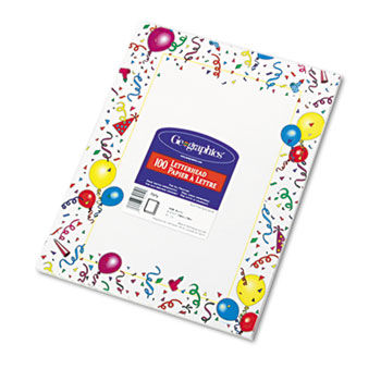 Design Paper, 24 lbs., Party, 8-1/2 x 11, White, 100/Pack