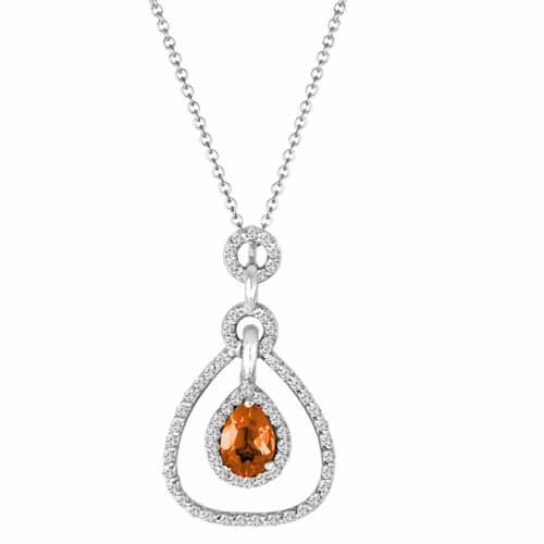 Sterling Silver Pear Shape Fire Opal and Diamond Tear Drop Pendant w/18 Inch SolidSterling Silver Rope Chain