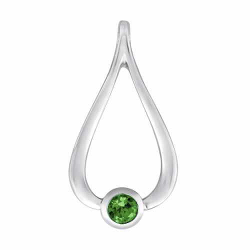 Sterling Silver Emerald Round Tear Style Pendant w/18 Inch SolidSterling Silver Rope Chain