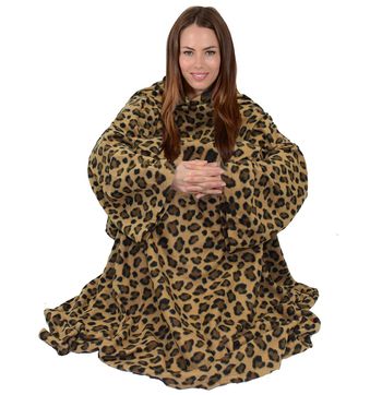 Soft Fleece Blanket With Sleeves - Leopard