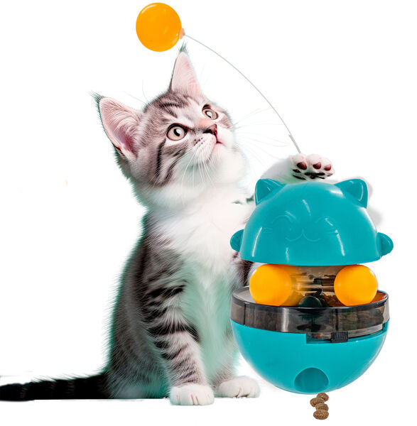 Interactive Cat Treat Puzzle Feeder Toy - Adjustable Slow Food Dispenser with Playful Feline Ball Game & Rattle Ball Wand - Fun Kitty Snack Hunting Challenge Toy