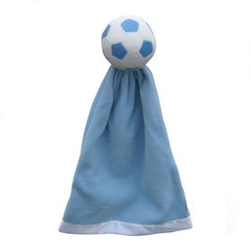 Plush Blue Colored Soccer Ball with Attached Security Blanketplush 