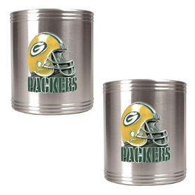 Green bay Packers NFL 2pc Stainless Steel Can Holder Set- Helmet Logogreen 