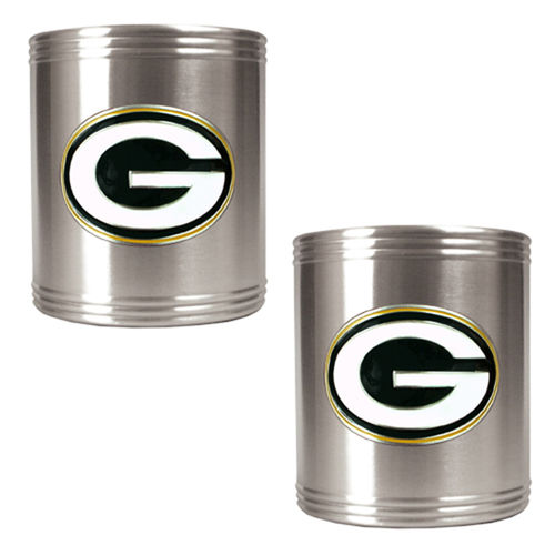 Green bay Packers NFL 2pc Stainless Steel Can Holder Set- Primary Logo