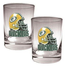 Green bay Packers NFL 2pc Rocks Glass Set - Helmet logogreen 