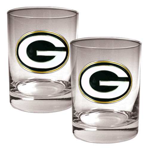 Green bay Packers NFL 2pc Rocks Glass Set - Primary logo