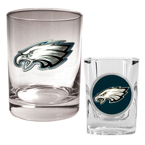 Philadelphia Eagles NFL Rocks Glass & Shot Glass Set - Primary logo