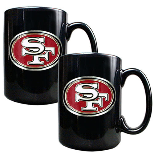 San Francisco 49ers NFL 2pc Black Ceramic Mug Set - Primary Logo