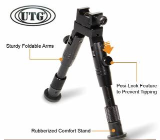 UTG Bipod, SWAT/Combat Profile, Adjustable Height, Rubberized Standutg 
