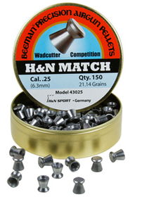 Beeman H&N Match .25 Cal, 21.14 Grains, Wadcutter, 150ct