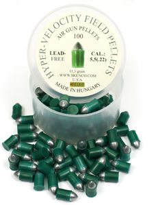 Hyper-Velocity Field Pellets, Type 1 for Standard Guns, .22 Cal, 11.3 Grains, Pointed, Lead-Free, 100cthyper 