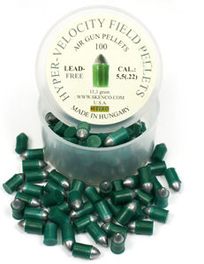Hyper-Velocity Field Pellets, Type 1 for Standard Guns, .22 Cal, 11.3 Grains, Pointed, Lead-Free, 100ct