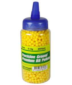 UHC Precision Ground Premium 6mm plastic airsoft BBs, 0.12g, 2,000 rds, yellow