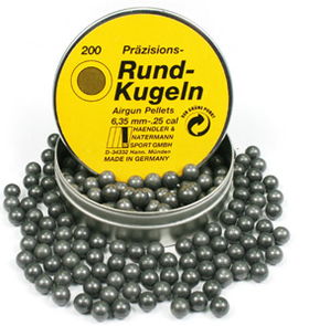 H&N .25 Cal, Round Lead Balls, Graphite-Coated, 200ctcal 