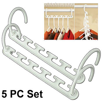Space Saving Plastic Closet Hangers - 5 Piece Set for Clothes Organization, Non-Slip, Slimline, Ultra-Thin, Multi-Functional Hangers for Small Closetsspace 