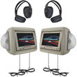 POWER ACOUSTIK HDVD-9BG 8.8"" Preloaded Universal Headrest Monitors with Twin DVD Player Combo & 2 Pair of Headphones (Beige)
