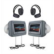 POWER ACOUSTIK HDVD-9GR 8.8"" Preloaded Universal Headrest Monitors with Twin DVD Player Combo & 2 Pair of Headphones (Gray)
