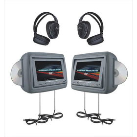 POWER ACOUSTIK HDVD-9GR 8.8"" Preloaded Universal Headrest Monitors with Twin DVD Player Combo & 2 Pair of Headphones (Gray)power 